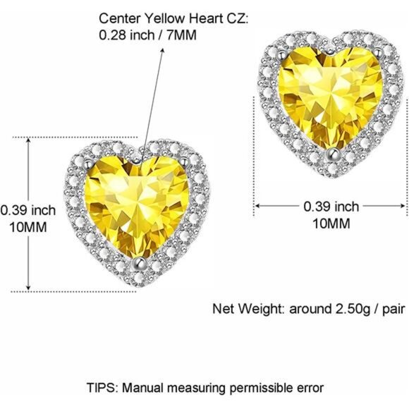 Yellow Heart Halo Stud Earrings Cubic Zirconia Simulated Diamond Jewelry - Picture 2 of 7